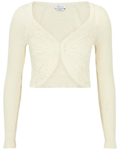 Blumarine Butterfly Cropped Cotton-blend Cardigan - Natural