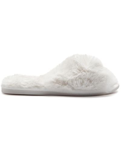 Eberjey Plush Cross-over Faux Fur Slippers - White