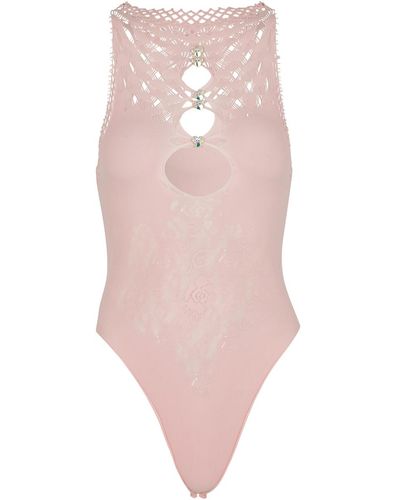 Poster Girl Lulu Pink Cut-out Pointelle-knit Bodysuit