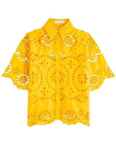 Zimmermann Pop Embroidered Cut-Out Linen Shirt - Yellow
