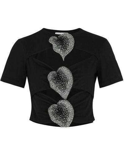 GIUSEPPE DI MORABITO Cut-Out Embellished Cotton T-Shirt - Black