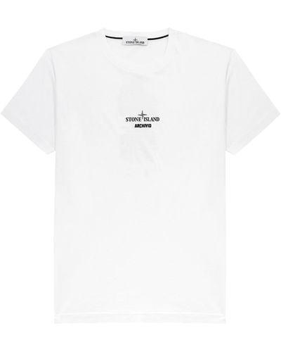 Stone Island Archivo Logo-Print Cotton T-Shirt - White