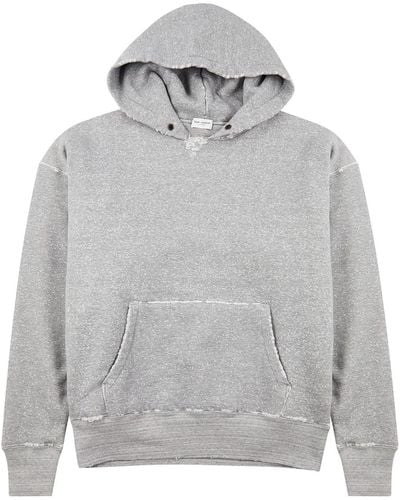 Saint Laurent Distressed Hooded Cotton Sweatshirt - Grey