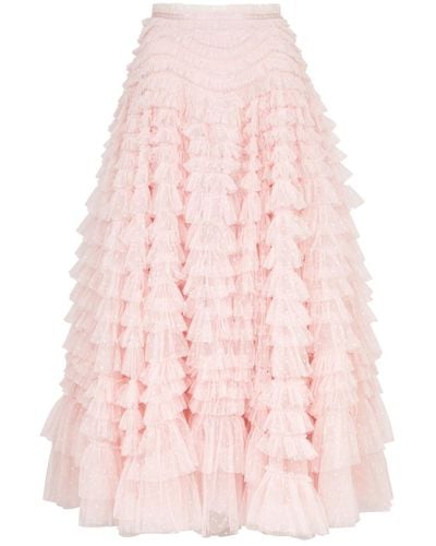 Needle & Thread Hattie Ruffled Tulle Maxi Skirt - Pink