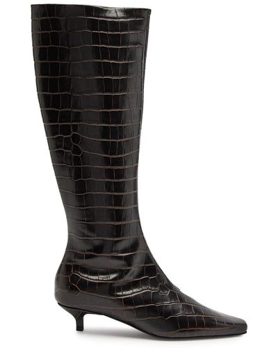 Totême Totême 40 Crocodile-effect Leather Knee-high Boots - Black