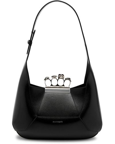 Alexander McQueen The Jewelled Hobo Leather Top Handle Bag - Black