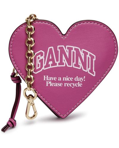 Ganni Heart Logo-print Leather Coin Purse - Pink
