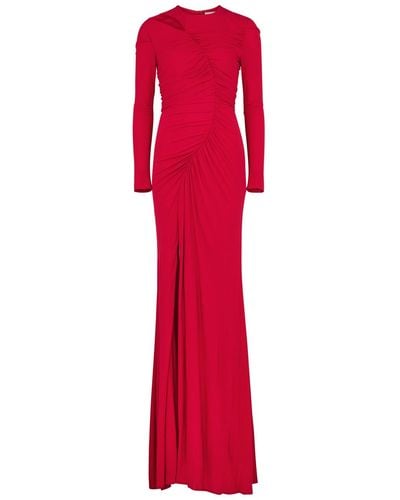Alexander McQueen Ruched Cut-out Jersey Gown - Red