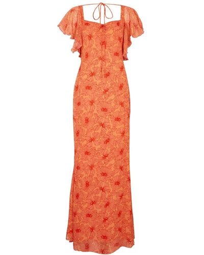 De La Vali Arabella Floral-print Chiffon Maxi Dress - Orange