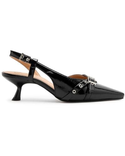 Ganni 50 Patent Leather Slingback Court Shoes - Black