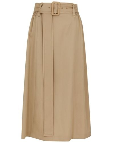 Chloé Belted Wool Midi Skirt - Natural