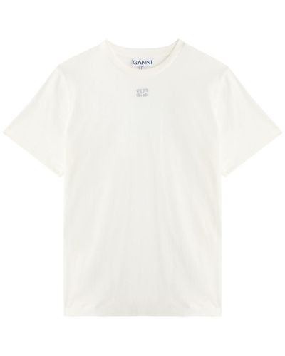 Ganni Logo-Embellished Cotton T-Shirt - White