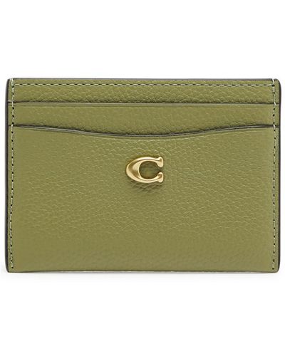 COACH Polished Pebble Essential Leather Card Case - Green