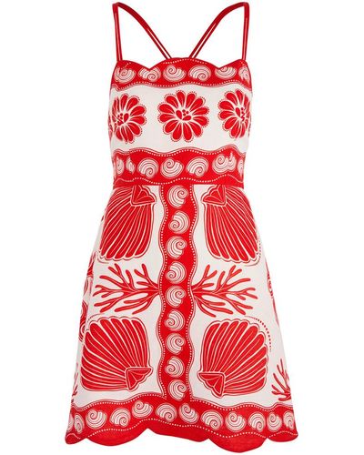 FARM Rio Ainika Printed Linen Mini Dress - Red