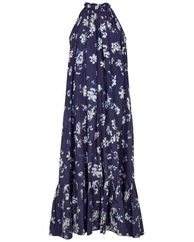 Merlette Celestia Floral-Print Cotton Midi Dress - Blue