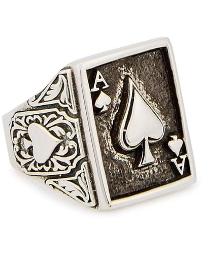 Clocks and Colours Aces High Engraved Sterling Ring - White