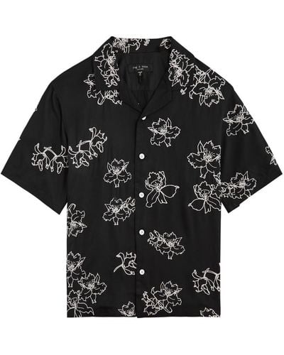 Rag & Bone Avery Resort Floral-Embroidered Twill Shirt - Black