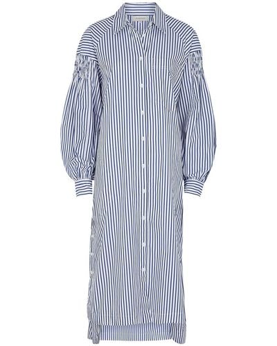 Lee Mathews Landon Striped Cotton-Poplin Midi Dress - Blue