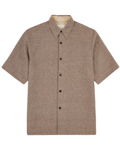Dries Van Noten Clasen Houndstooth Linen Shirt - Brown