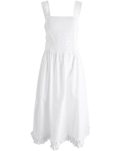Ganni Smocked Cotton-Poplin Midi Dress - White