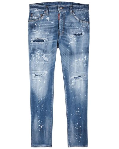 DSquared² Skater Paint-splatter Skinny Jeans - Blue
