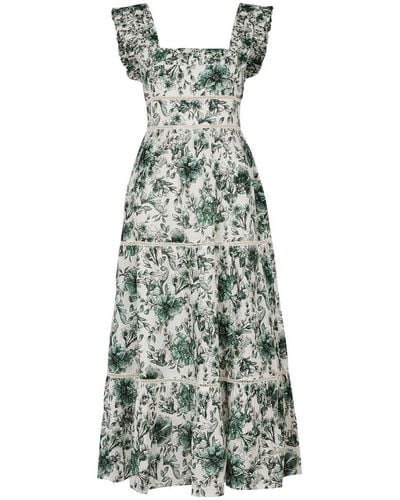 Lug Von Siga Sybill Floral-Print Linen Midi Dress - Green