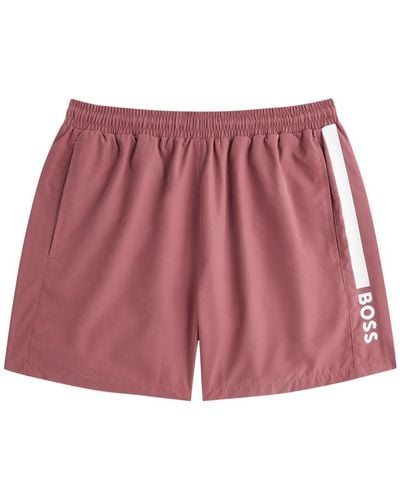 BOSS Iconic Logo-Print Shell Swim Shorts - Red
