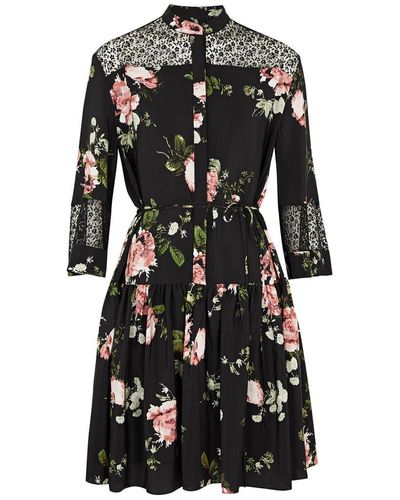 Erdem Floral-print Lace-panelled Silk Mini Dress - Black