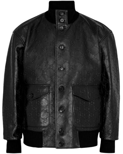 Gucci gg-monogrammed Leather Jacket - Black