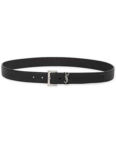 Saint Laurent Monogrammed Leather Belt - Black