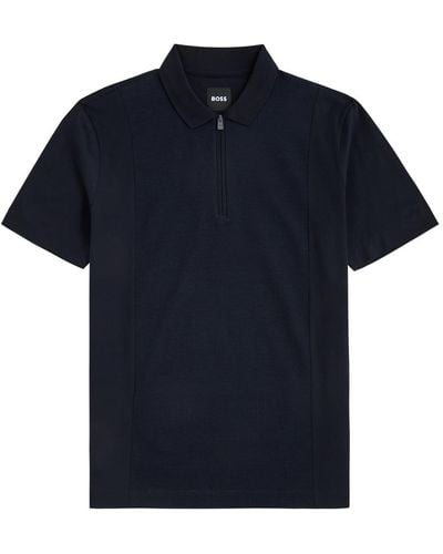 BOSS Paras Stretch-Cotton Polo Shirt - Blue