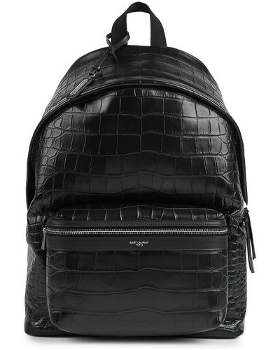 Saint Laurent City Crocodile-Effect Leather Backpack - Black