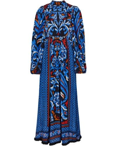 FARM Rio Toucans Printed Satin Maxi Dress - Blue