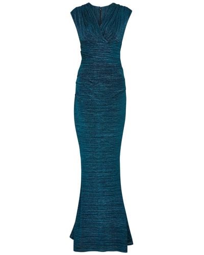Talbot Runhof Metallic-Weave Voile Gown - Blue