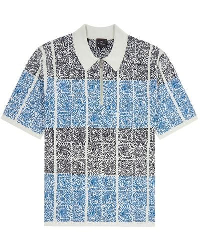 PS by Paul Smith Jacquard Knitted Polo Shirt - Blue