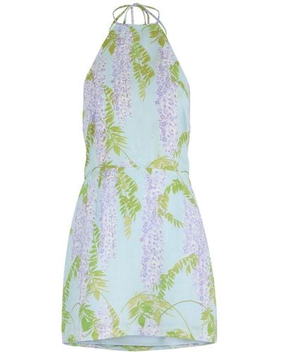 BERNADETTE Delilah Floral-Print Linen Mini Dress - Blue