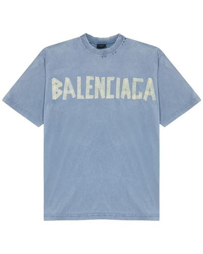 Balenciaga Tape Type Logo Cotton T-Shirt - Blue