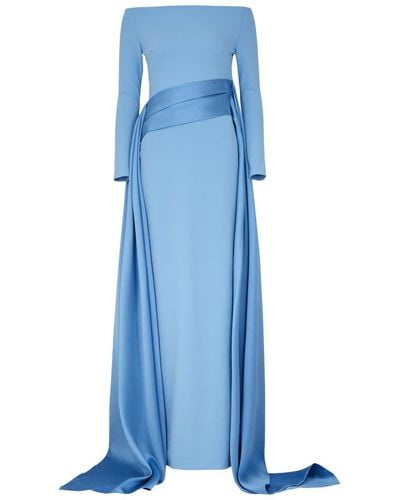 Solace London Irma Off-The-Shoulder Draped Gown - Blue