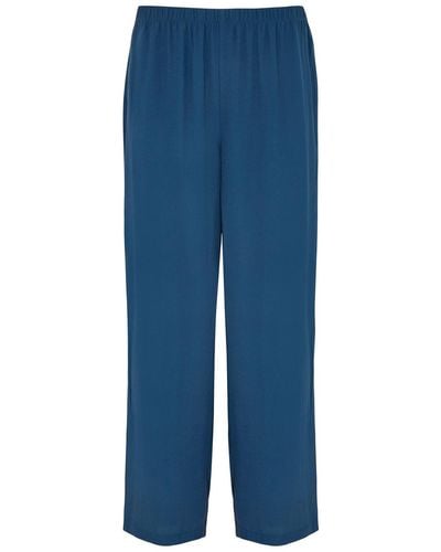 Eileen Fisher Straight-Leg Silk-Georgette Trousers - Blue