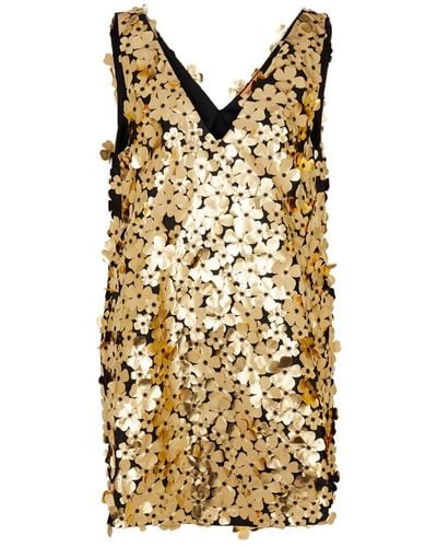 Stine Goya Elena Floral-appliquéd Satin Mini Dress - Metallic