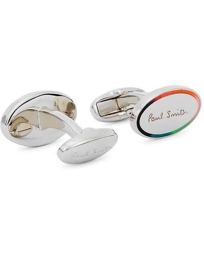 PS by Paul Smith Oval Silver-tone Cufflinks - White