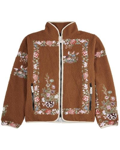 Advisory Board Crystals Floral-embroidered Fleece Jacket - Brown