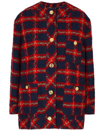 Gucci Checked Bouclé Tweed Jacket - Red