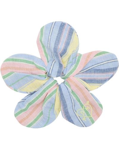 Damson Madder Striped Flower Cotton-Blend Scrunchie - Blue