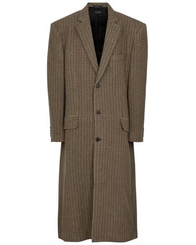 Balenciaga Oversized Houndstooth Wool-Blend Coat - Brown