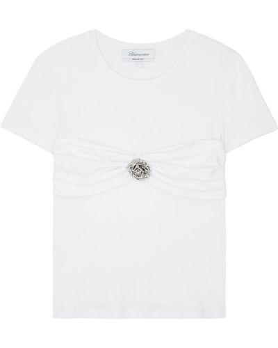 Blumarine Rose-appliquéd Cotton T-shirt - White