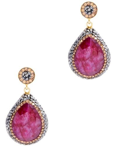 SORU Ruby Embellished Drop Earrings - Pink