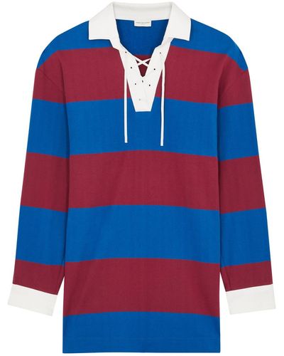 Dries Van Noten Chu Striped Cotton-Blend Polo Shirt - Blue
