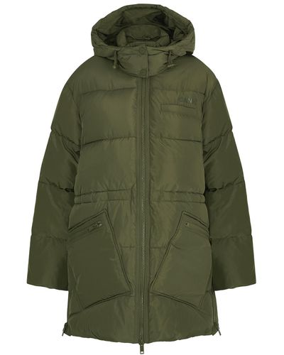 Ganni Quilted Shell Coat - Green