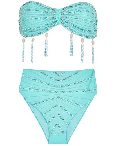 Oceanus Astrid Pink Embellished Bandeau Bikini - Blue